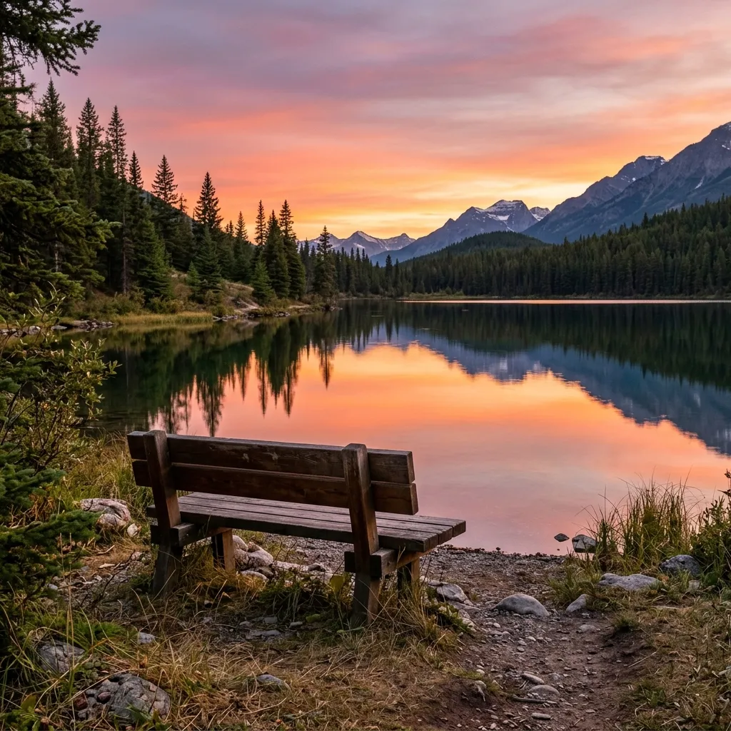 Lakeside sunset bench